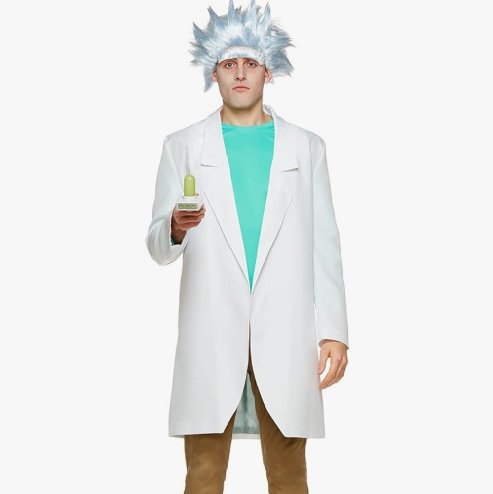 🧪 Adult Rick & Morty Rick Sanchez White Lab Coat Scientist Halloween Costume XL